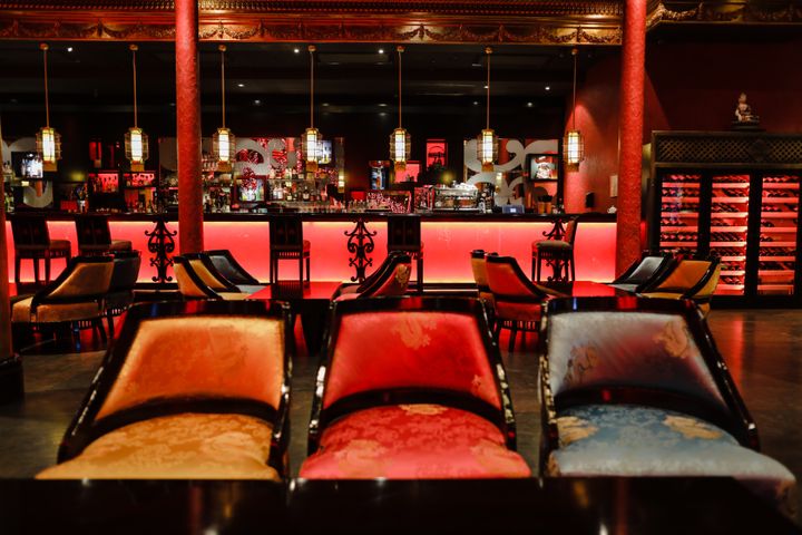 Luxurious restaurant interior with ambient lighting