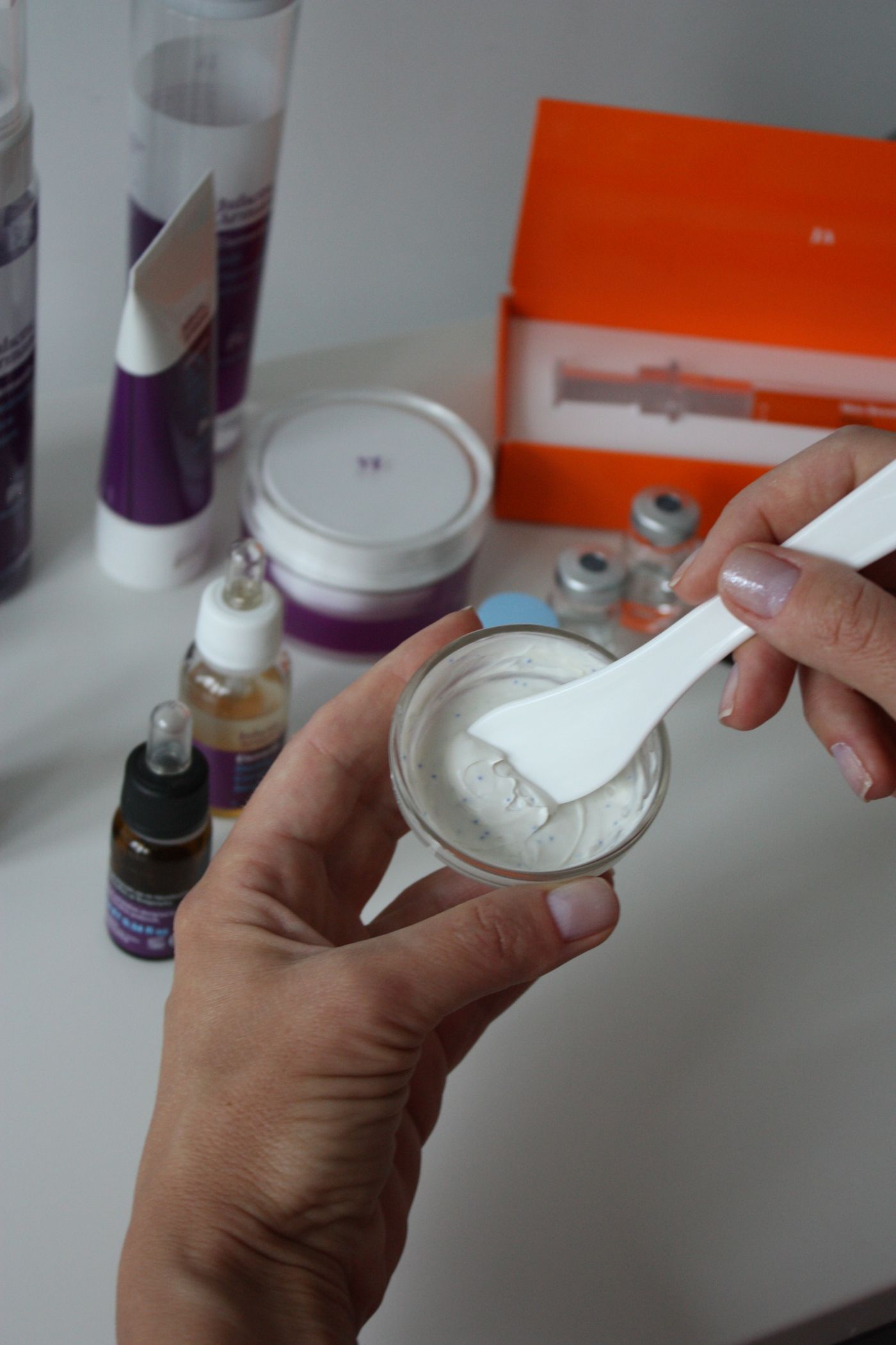 Cosmetic ingredients being mixed into a skincare formula