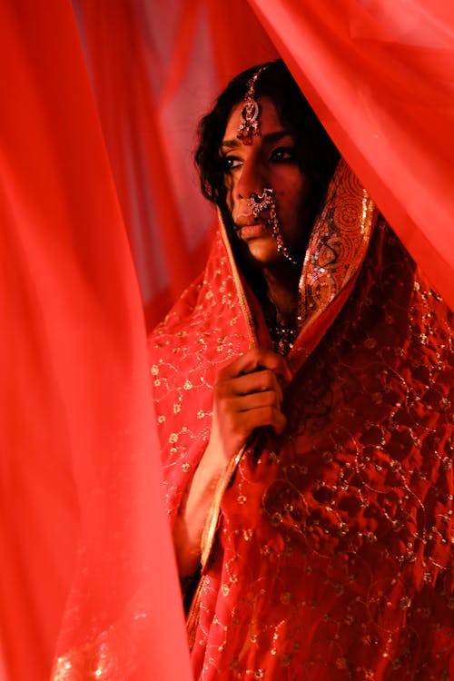 Woman in Red Traditional Clothing