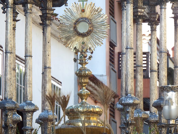 Adorned Sun Shaped Ostensory During Christian Procession