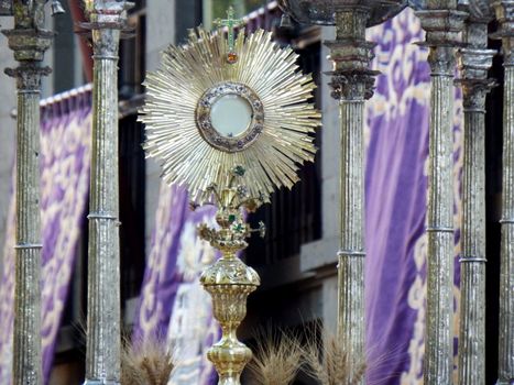 Sunburst monstrance during Christian procession