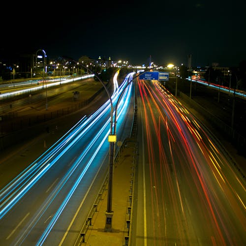 Free A View of a Highway at Night Stock Photo