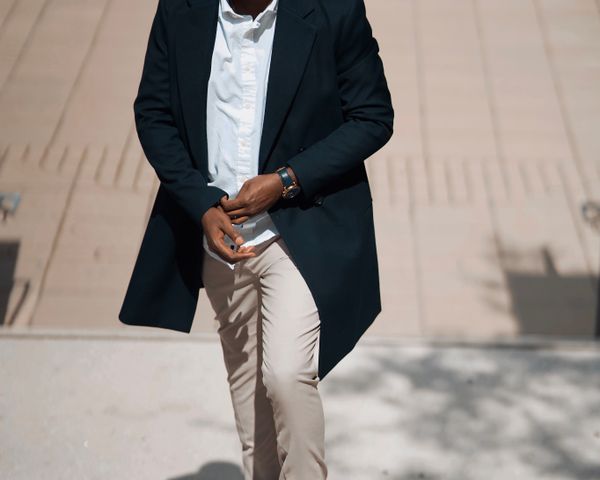 High angle view of man wearing trench coat