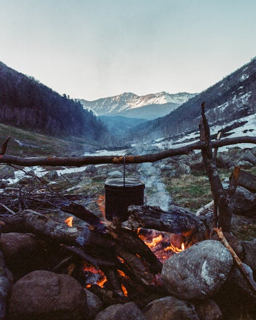 Free Bonfire in a Mountain Valley  Stock Photo