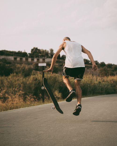 Free A skateboarder performs a trick on a sunny day in Vasto, Italy. Stock Photo