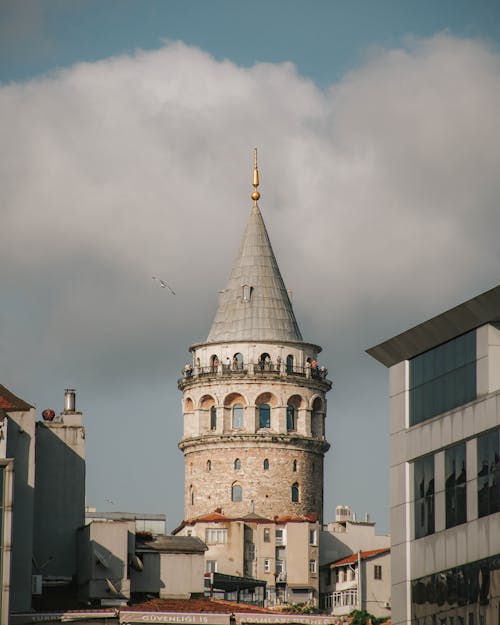 The Galata Tower Under White Clouds