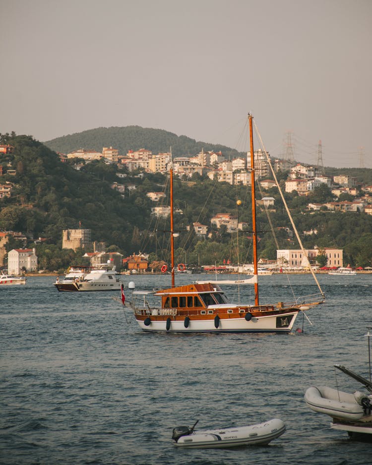 Sailboat Anchored In A Lake 