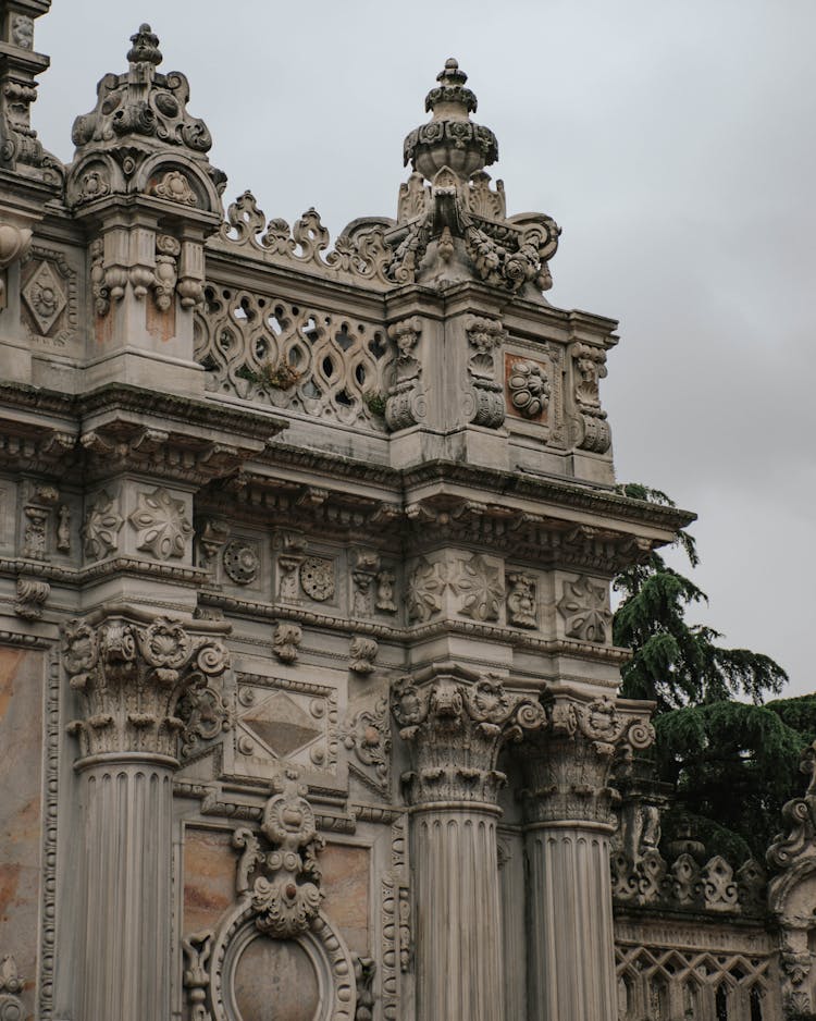 Ancient Stone Temple Against Sky Background