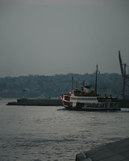 Ship on Sea Near Harbor