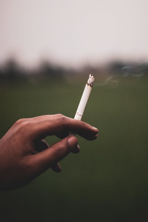 Selective Focus Photo of a Person's Hand Holding a Cigarette Stick