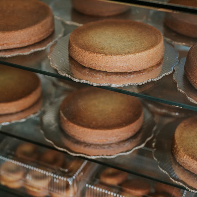 Sponge Cakes On Glass Display Counter