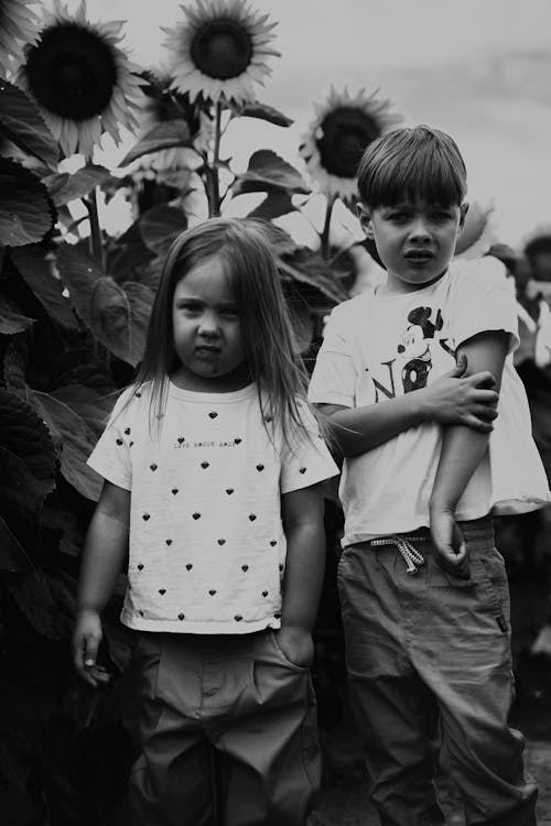 A Grayscale Photo of Children