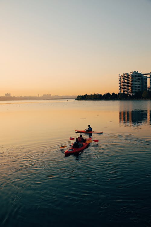 Fotos de stock gratuitas de cuerpo de agua, gente, kayaks