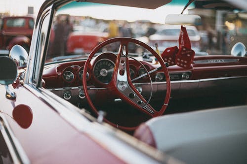 Red and Silver Car Steering Wheel