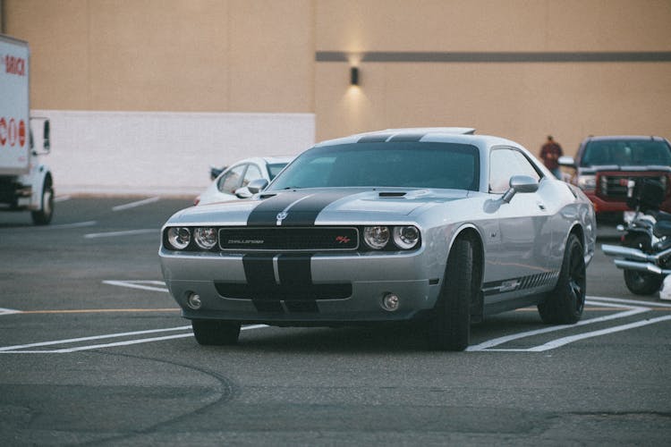 White And Black Dodge Challenger Parked