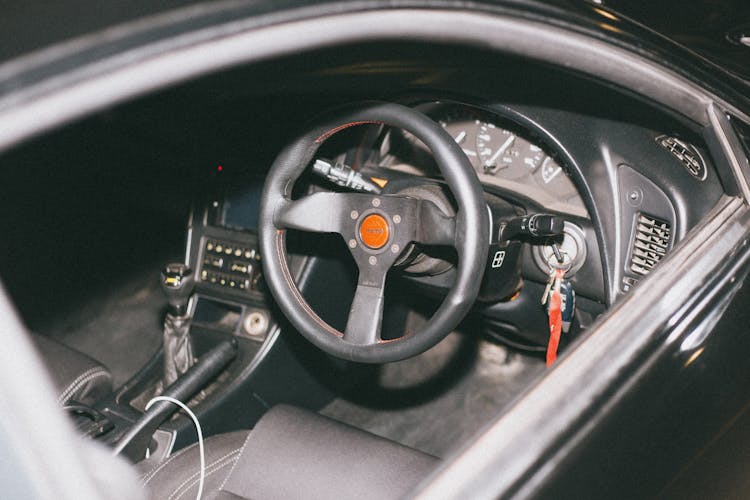 A Black Momo Steering Wheel