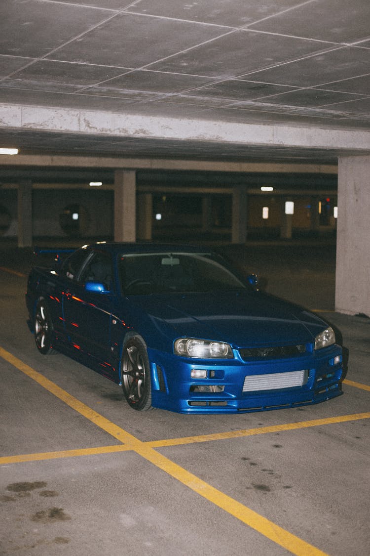 A Blue Nissan Skyline GT-R R34