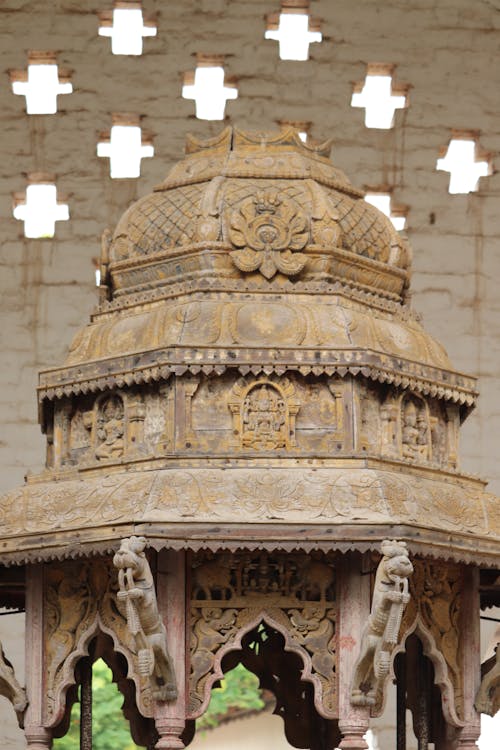 Carved Top of Stone Hindu Shrine 