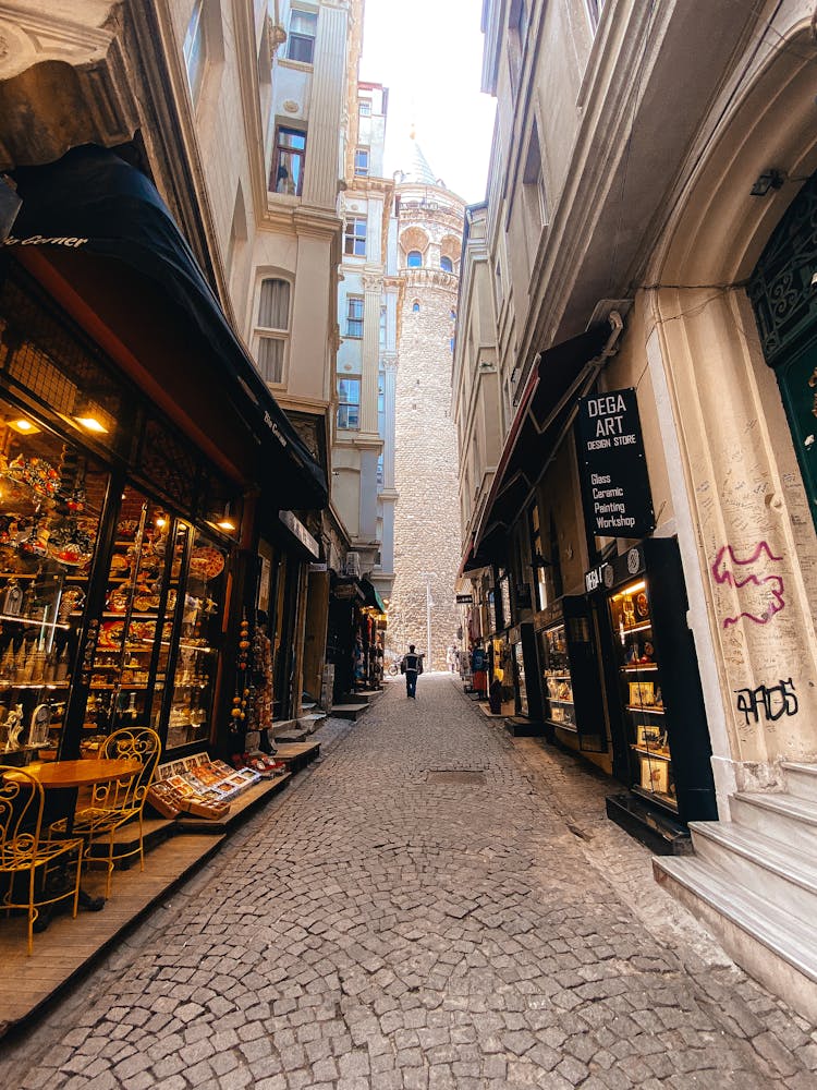 Street And Galata Tower Behind