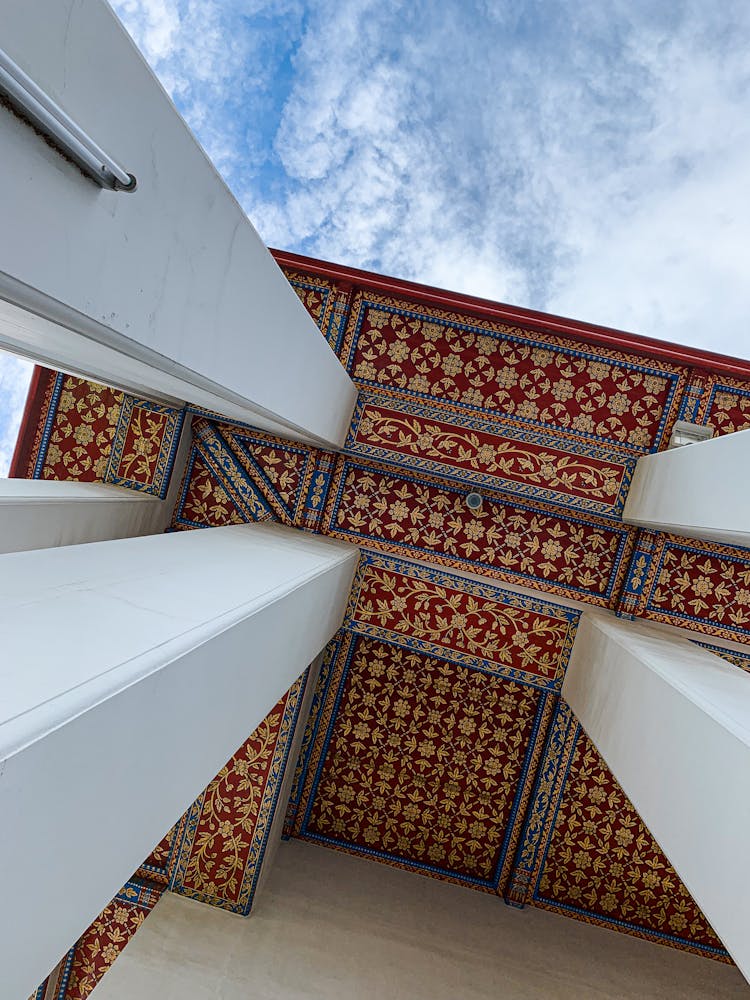 Low Angle Shot Of A Floral Design Ceiling