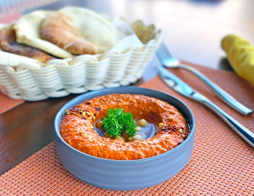 Food in Blue Ceramic Bowl 