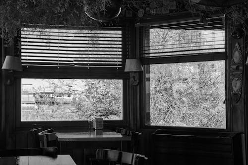 Black and White Photo of the Interior of a Coffee Shop