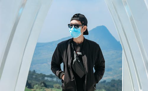 Free Man in Black Jacket Wearing Face Mask Stock Photo