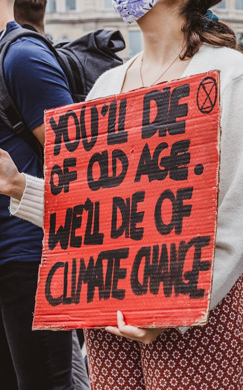 Free A Person Holding a Poster About Climate Change Stock Photo