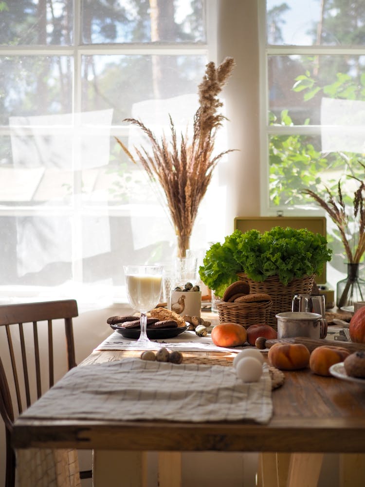 Table With Fruits In Rustic Home Interior