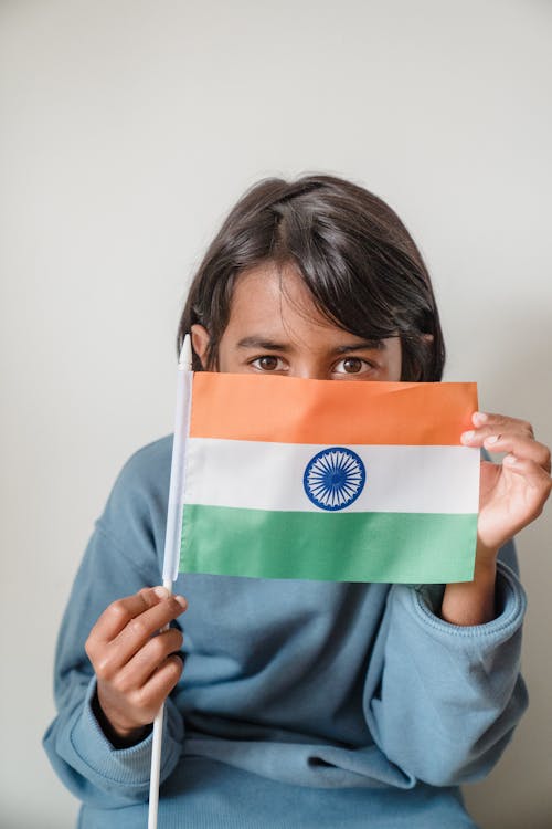 Foto profissional grátis de bandeira indiana, cabelo escuro, cintura para cima