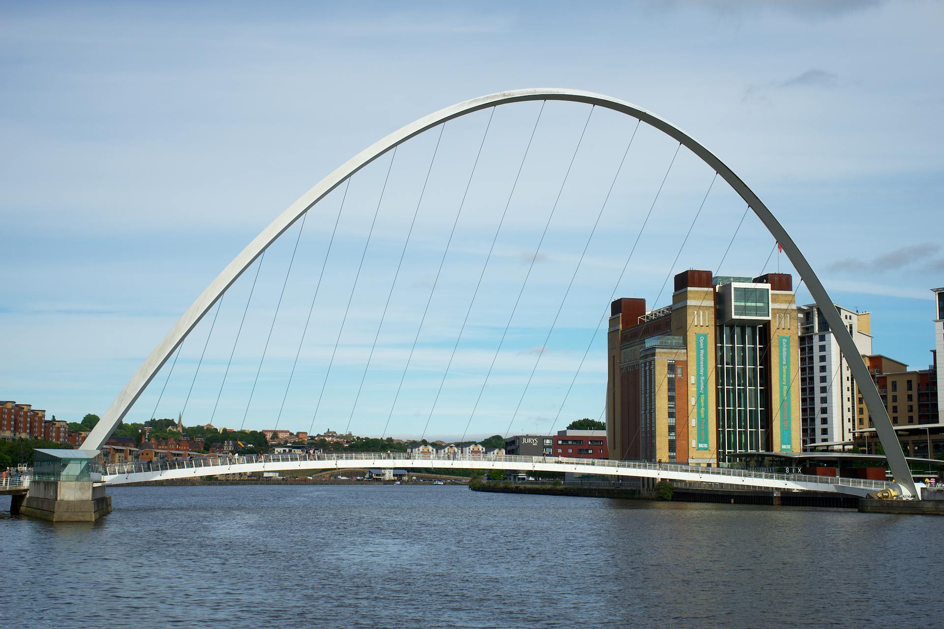 Iconic Gateshead Millennium Bridge spanning the River Tyne in Newcastle upon Tyne, England.