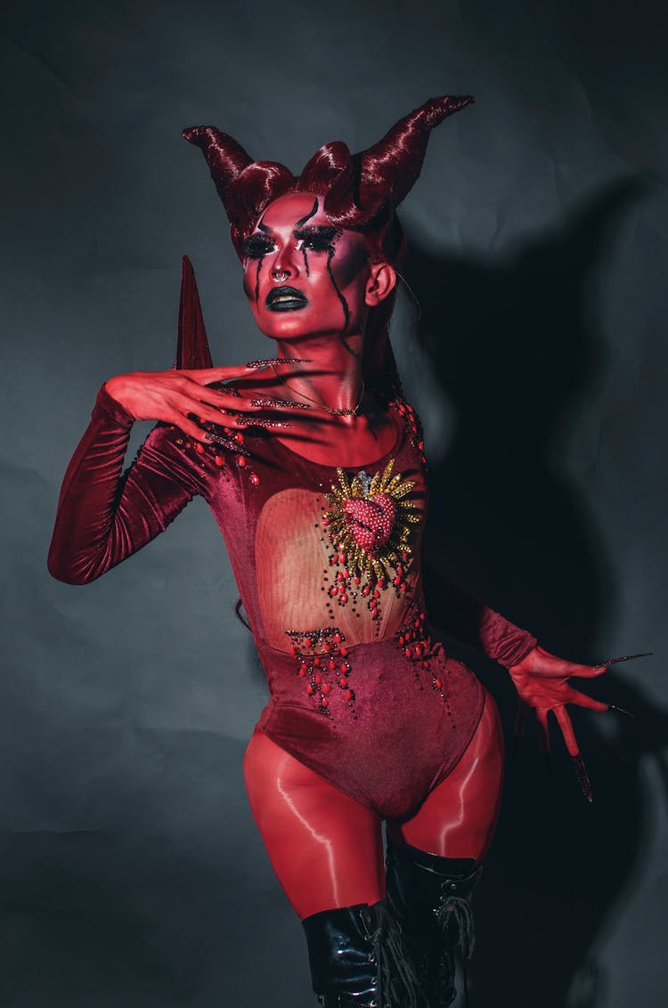 Woman In Red Demon Costume