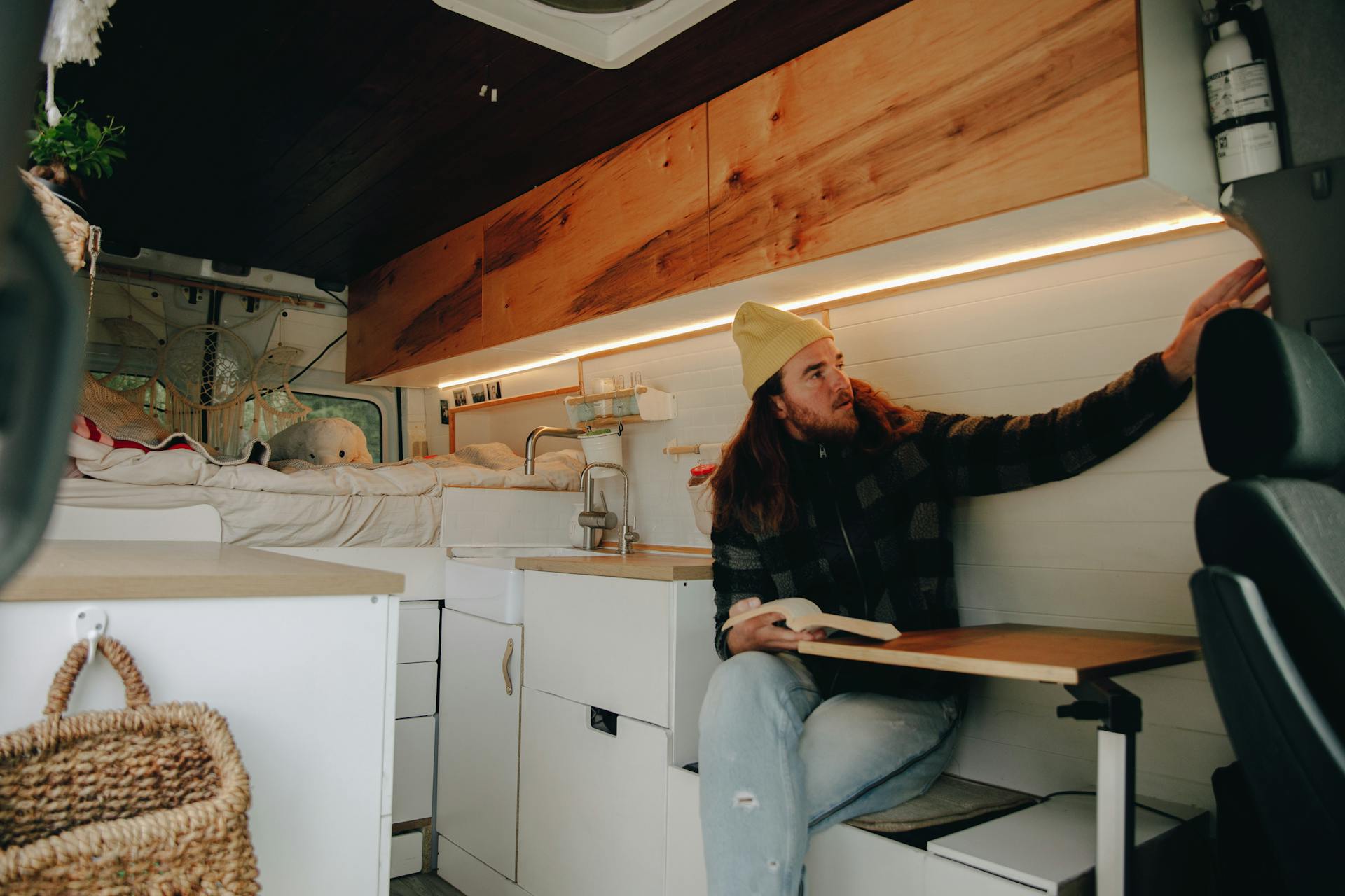 A Man Sitting in an RV