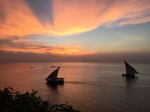 Free stock photo of sunset boats, tanzania, two ships Stock Photo