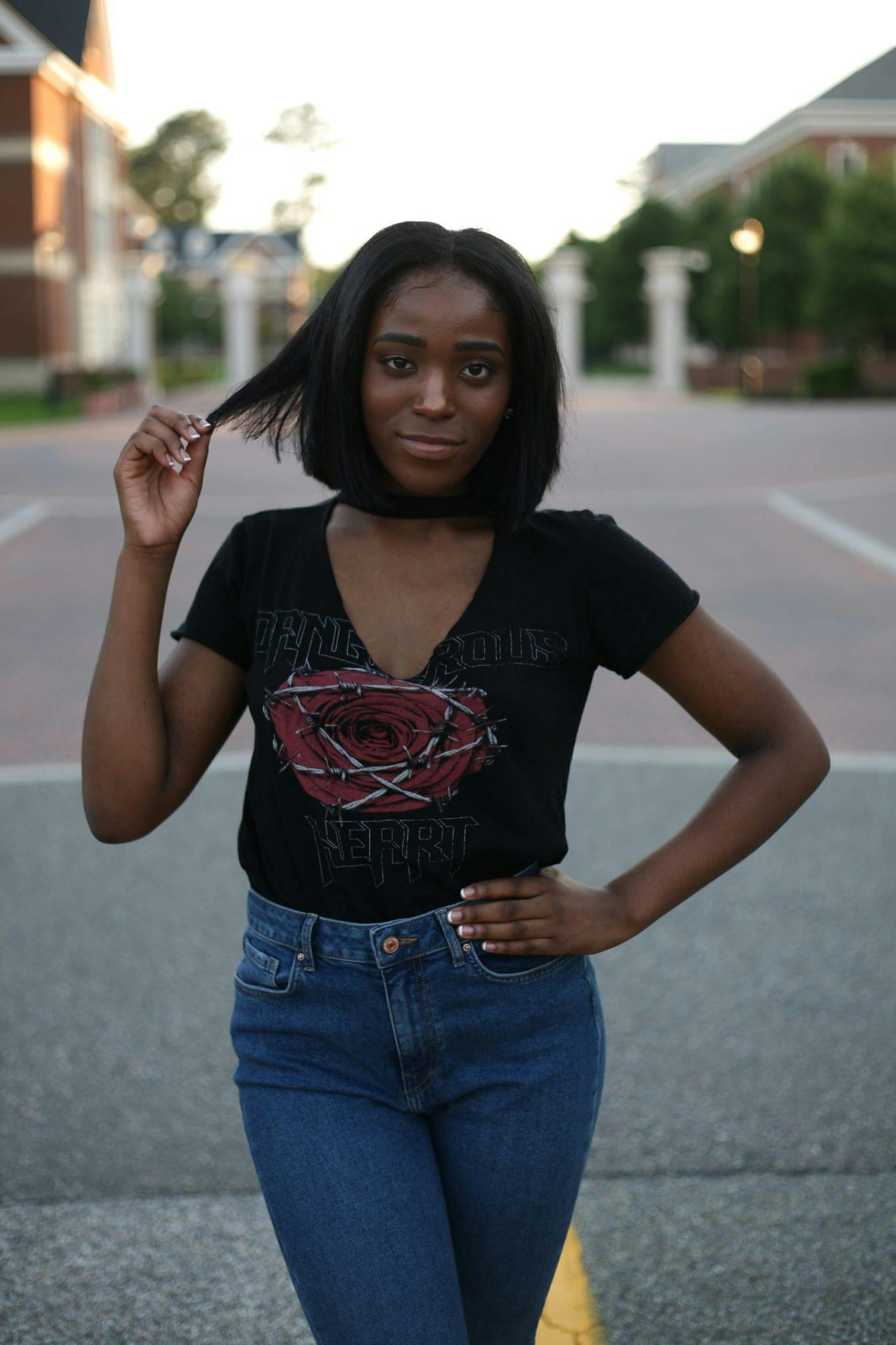 Blue jean store and black top