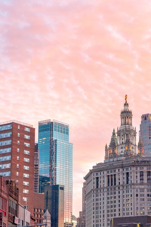 New York City Cityscape under a Pink Sky 