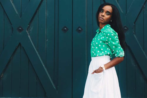 Free Woman Wearing Green Polka-dot Long-sleeved Dress Stock Photo