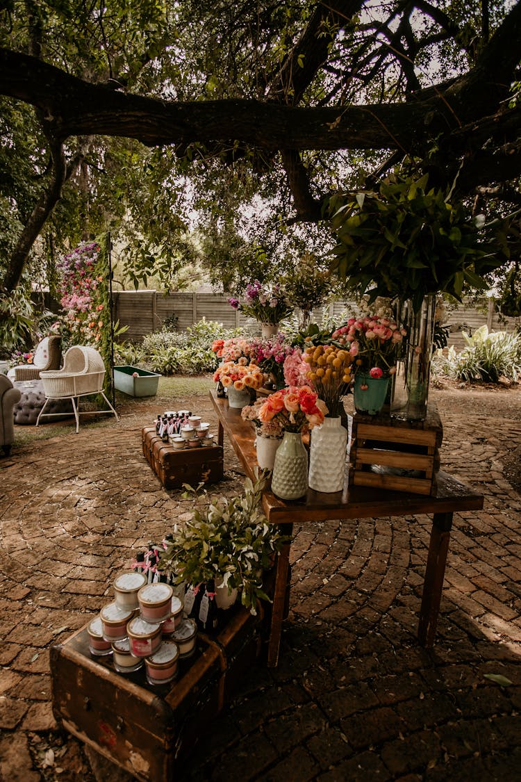 Tables With Merchandise In A Garden