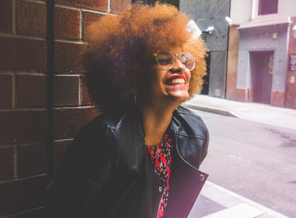 Free Woman Wears Black Leather Jacket Stock Photo