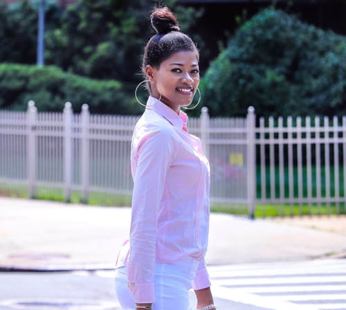 Woman in Pink Long-sleeved Blouse