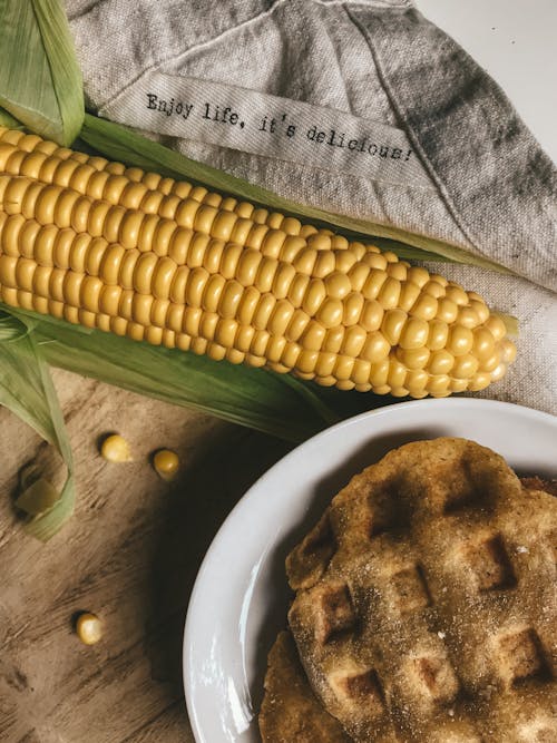 Free Corn and Fried Corn on White Ceramic Plate Stock Photo