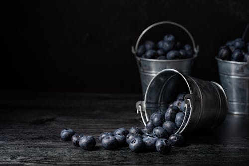 
A Close-Up Shot of Buckets of Blueberries