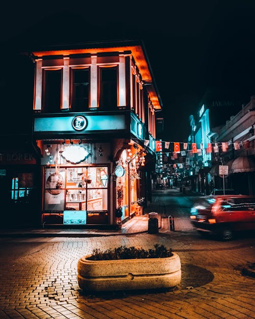 City Street Illuminated at Night