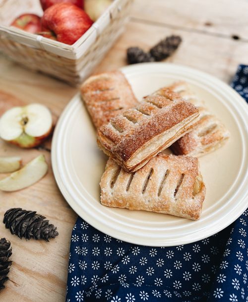 Free Homemade apple pastries on a plate, surrounded by fresh apples and pinecones. Stock Photo