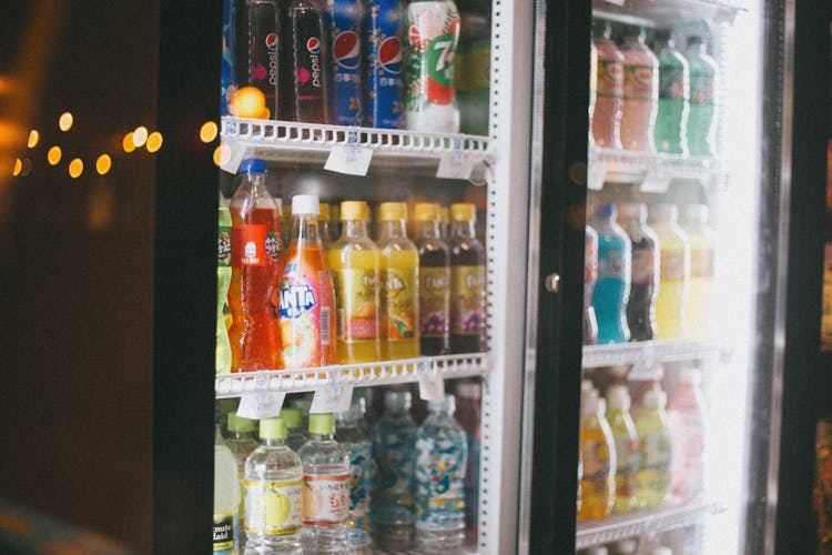 Bottled Drinks In A Glass Fridge