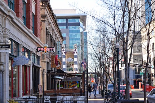 Sidewalk and Buildings With White Background