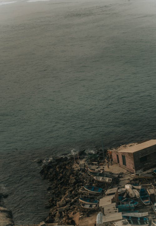 Drone Shot of Boats at Seashore