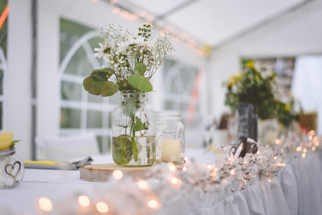 Free Wedding Table Setup In The Venue Stock Photo