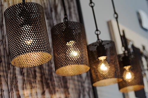 Four Black Turned on Pendant Lamps