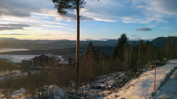 挪威布斯克鲁德霍尔的冬季冰雪景观风景优美